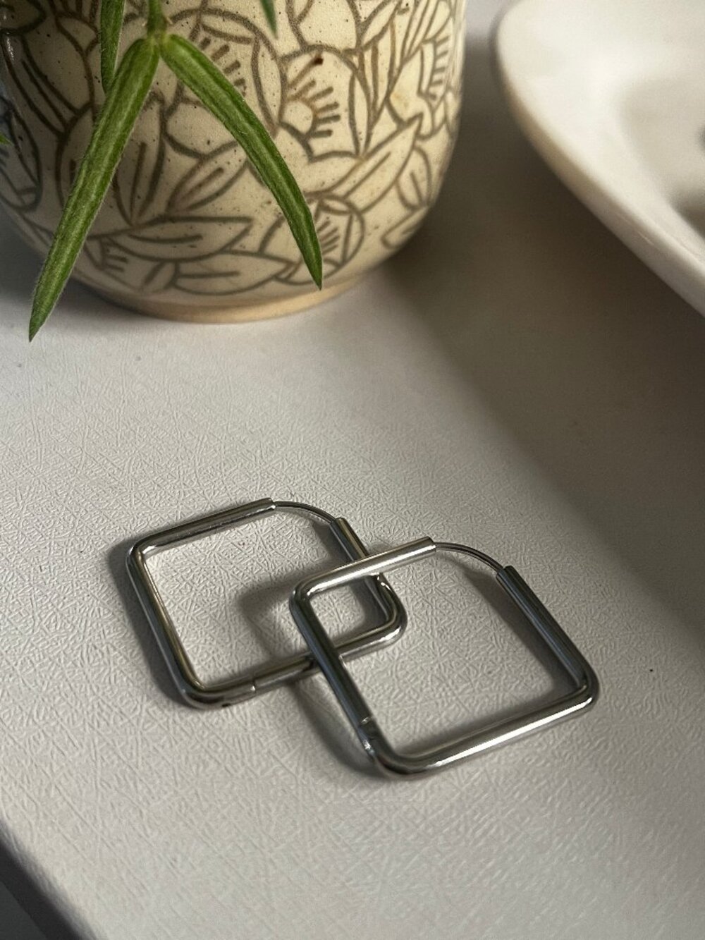 Oh Clementine Diamond Rounded Huggie Hoop Earrings / 29mm Stainless Steel - Picture 2 of 4
